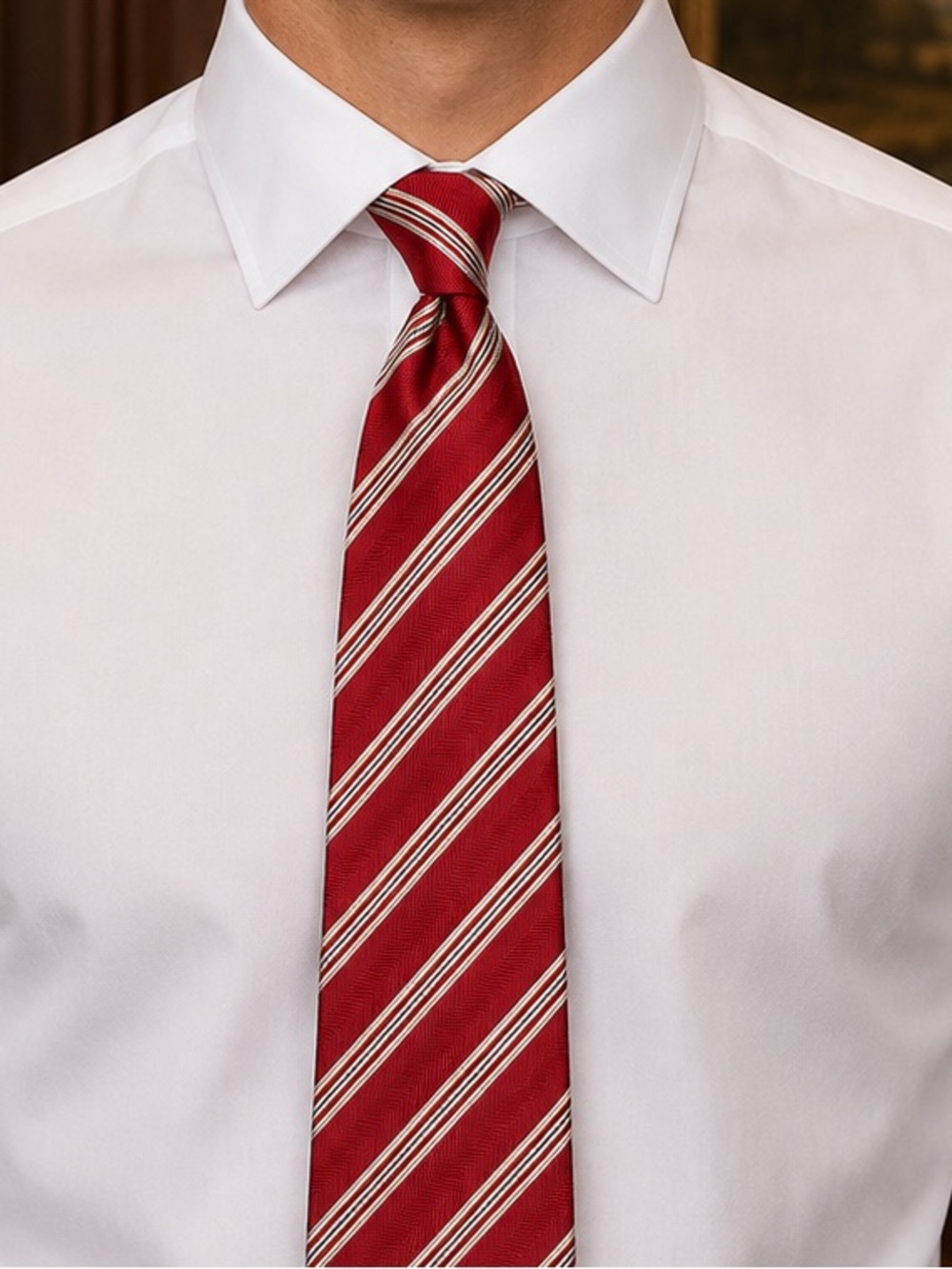Borrelli Classic Red Striped Silk Tie